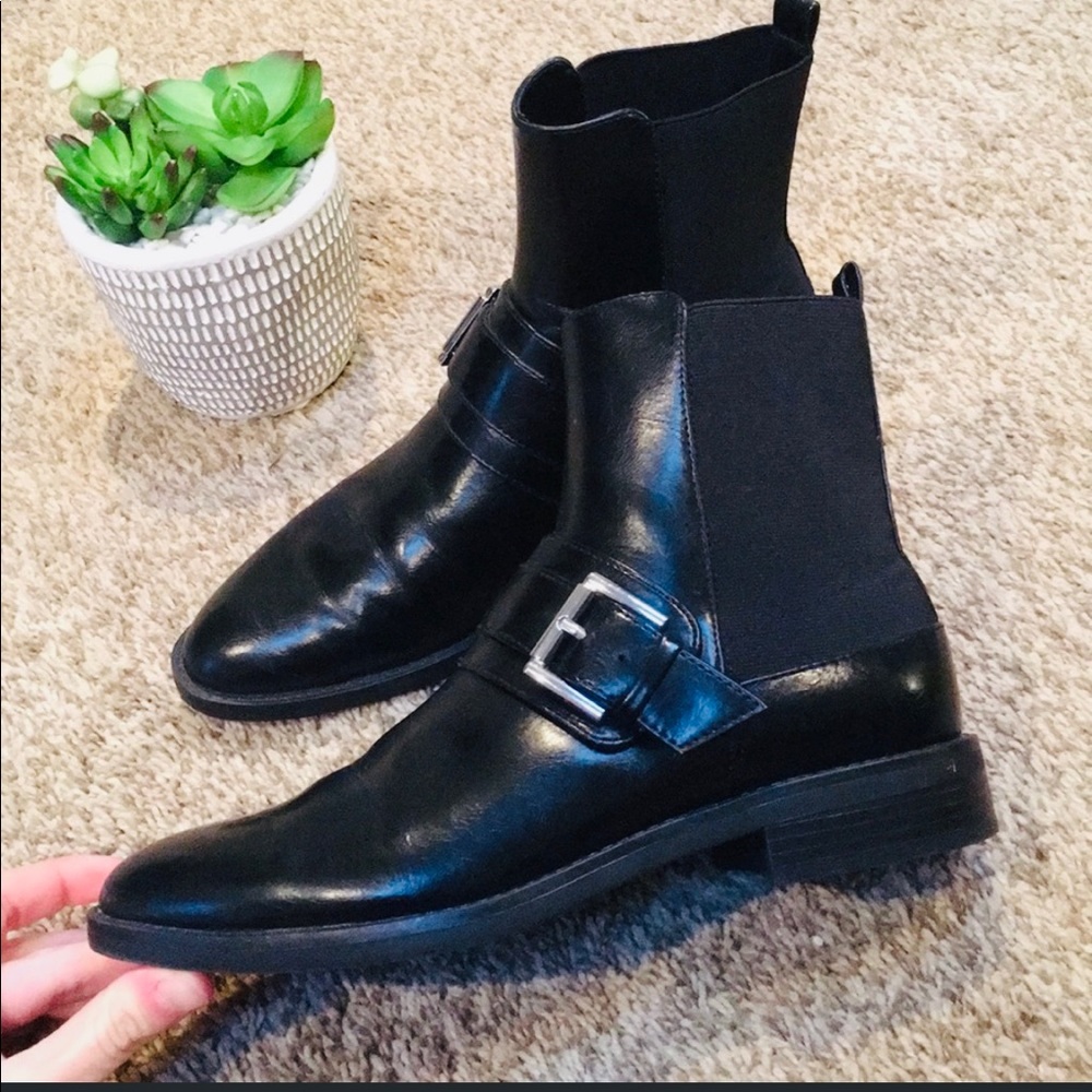 Zara black leather Ankle Boots 7 - Picture 2 of 6